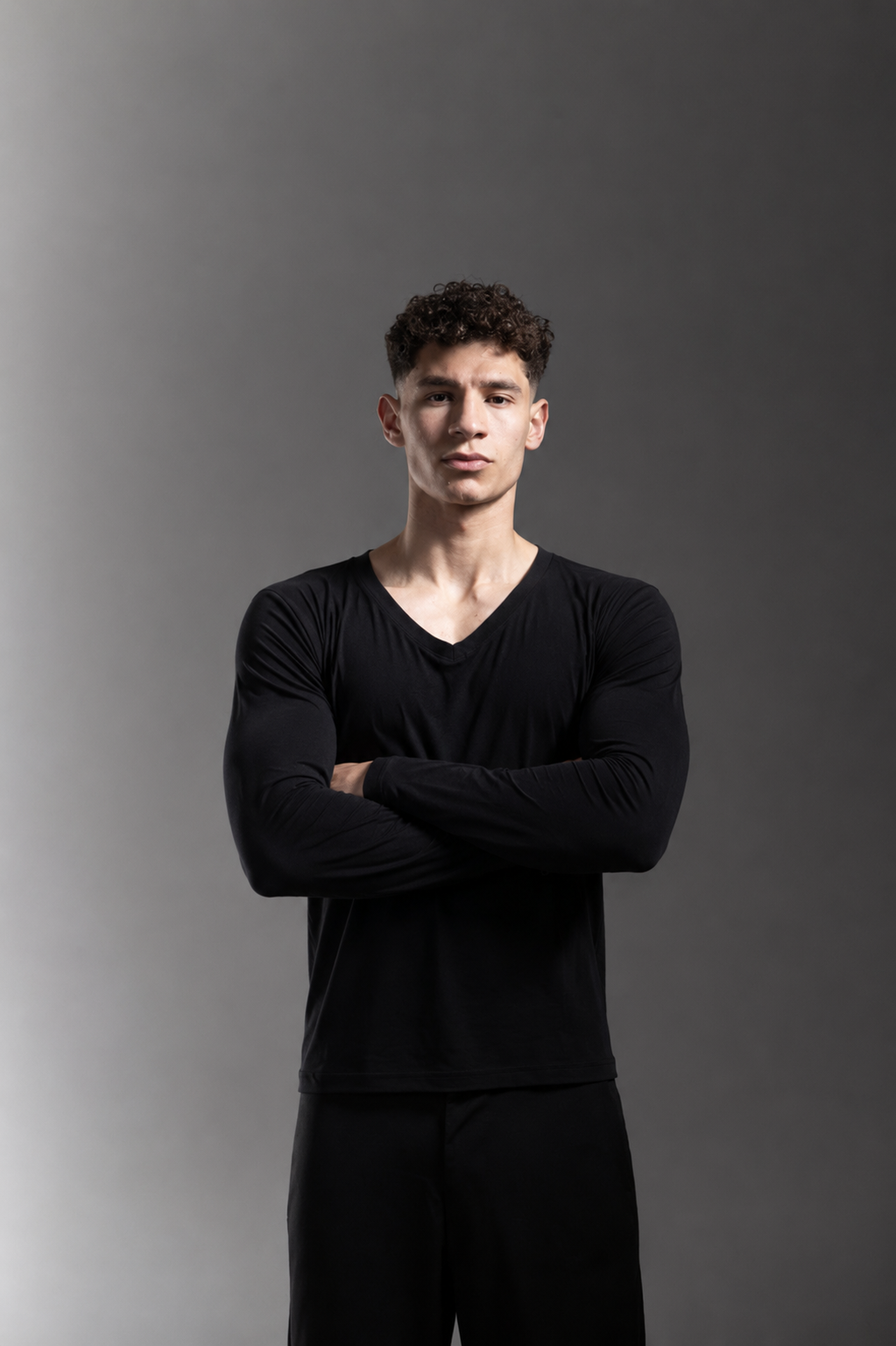 Black V-Neck Long Sleeve Vesta Shirt