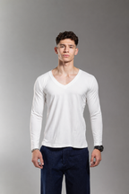 White V-Neck Long Sleeve Vesta Shirt