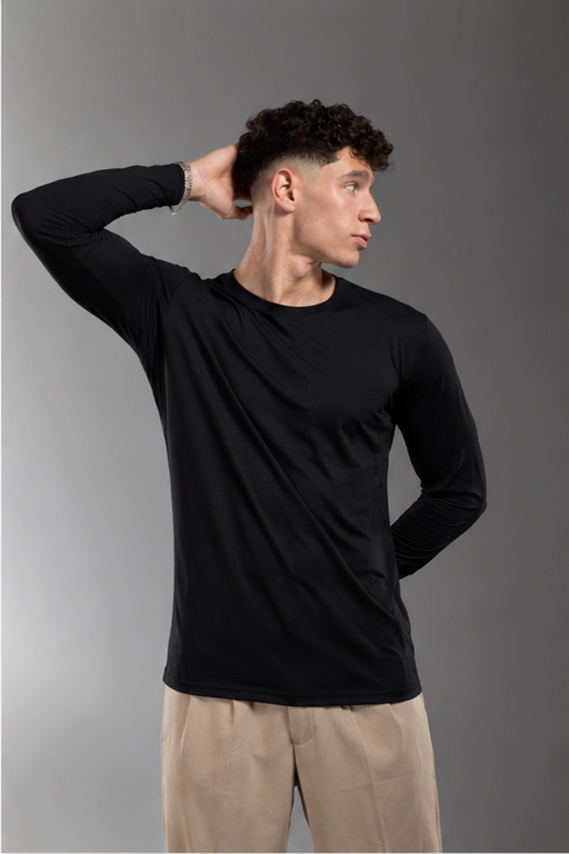 Black Round Long Sleeve Shirt