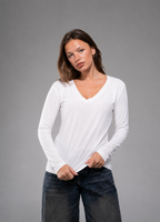 White V-Neck Long Sleeve Vesta Shirt