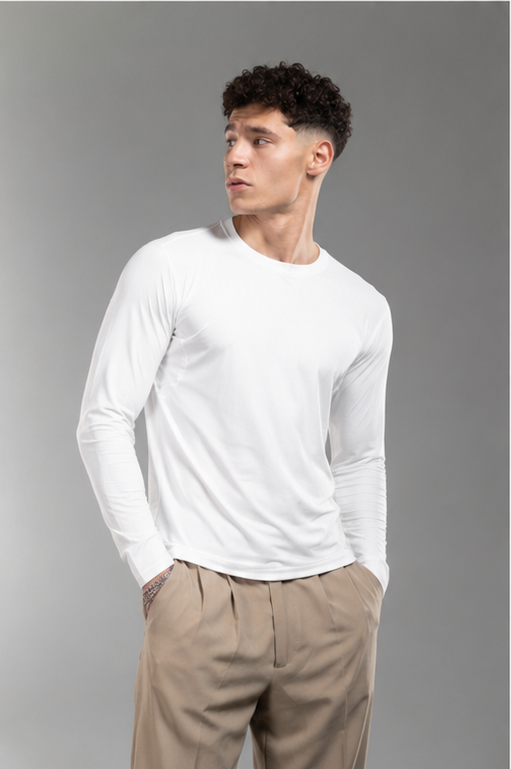 White Round Long Sleeve Shirt